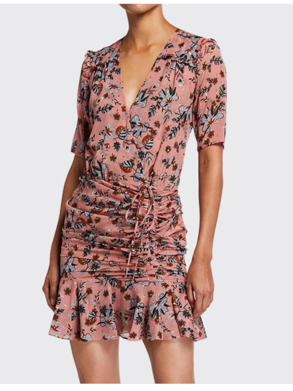 This is a Veronica Beard Dakota floral print silk mini dress in mauve